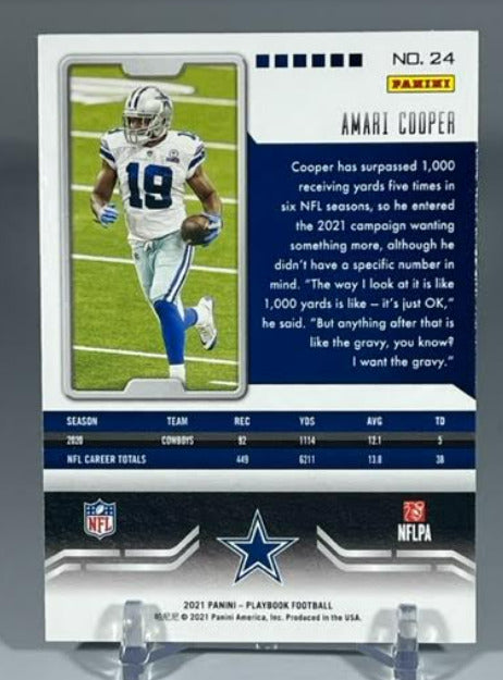 2021 Panini Playbook Amari Cooper #24 Blue Foil Parallel Disco Dallas Cowboys