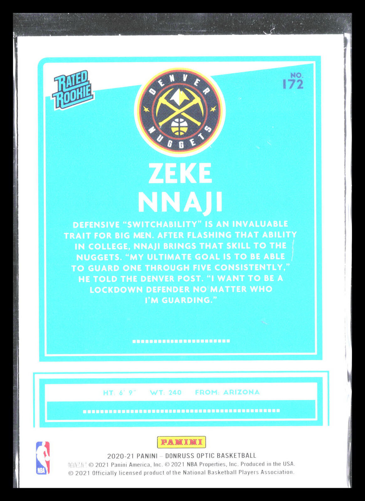 Zeke Nnaji 2020 Donruss Optic #172  Rookie  Denver Nuggets