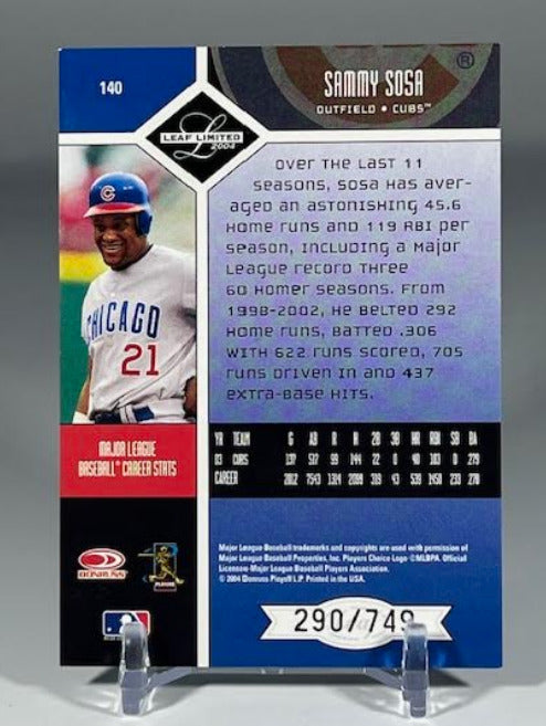 2004 Leaf Limited Baseball Card #140 Sammy Sosa  290/749