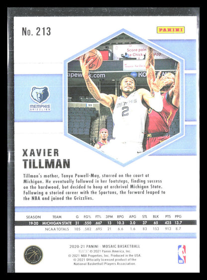 Xavier Tillman 2020 Panini Mosaic #213  RC Rookie   (Memphis Grizzlies)