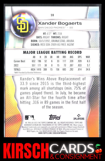 Xander Bogaerts 2023 Bowman Platinum #59 San Diego Padres