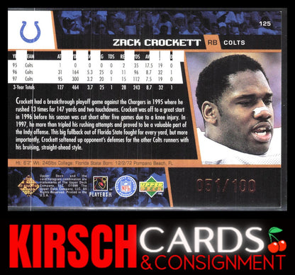 Zack Crockett 1998 Upper Deck #125 Bronze #/100 Indianapolis Colts