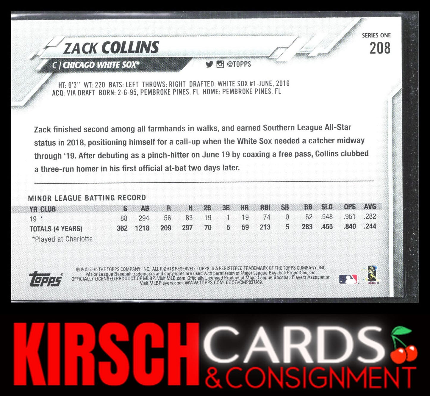 Zack Collins 2020 Topps #208 Chicago White Sox