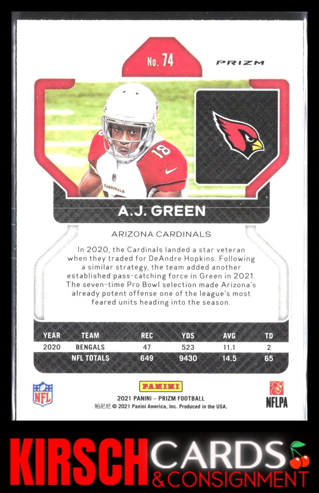 A.J. Green 2021 Panini Prizm #74 Red White and Blue Arizona Cardinals