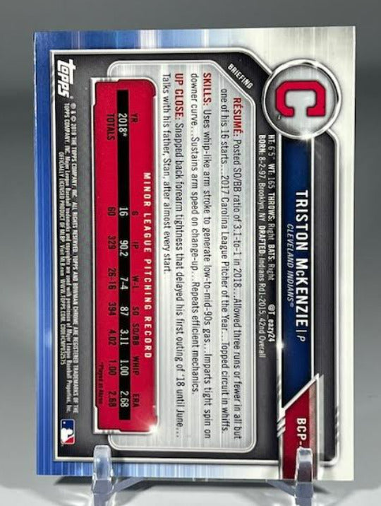 2019 Bowman Chrome Triston McKenzie #BCP-40 Cleveland Indians (Guardians)