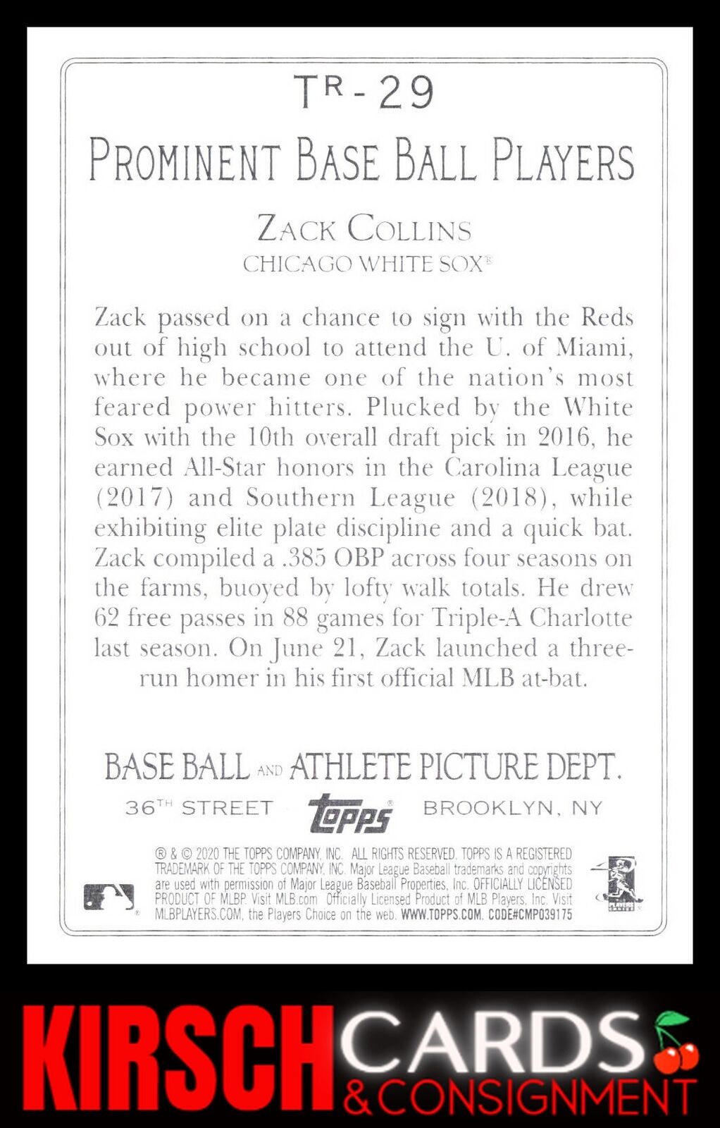 Zack Collins 2020 Topps #TR-29 Turkey Red 2020 (Series 2) Chicago White Sox