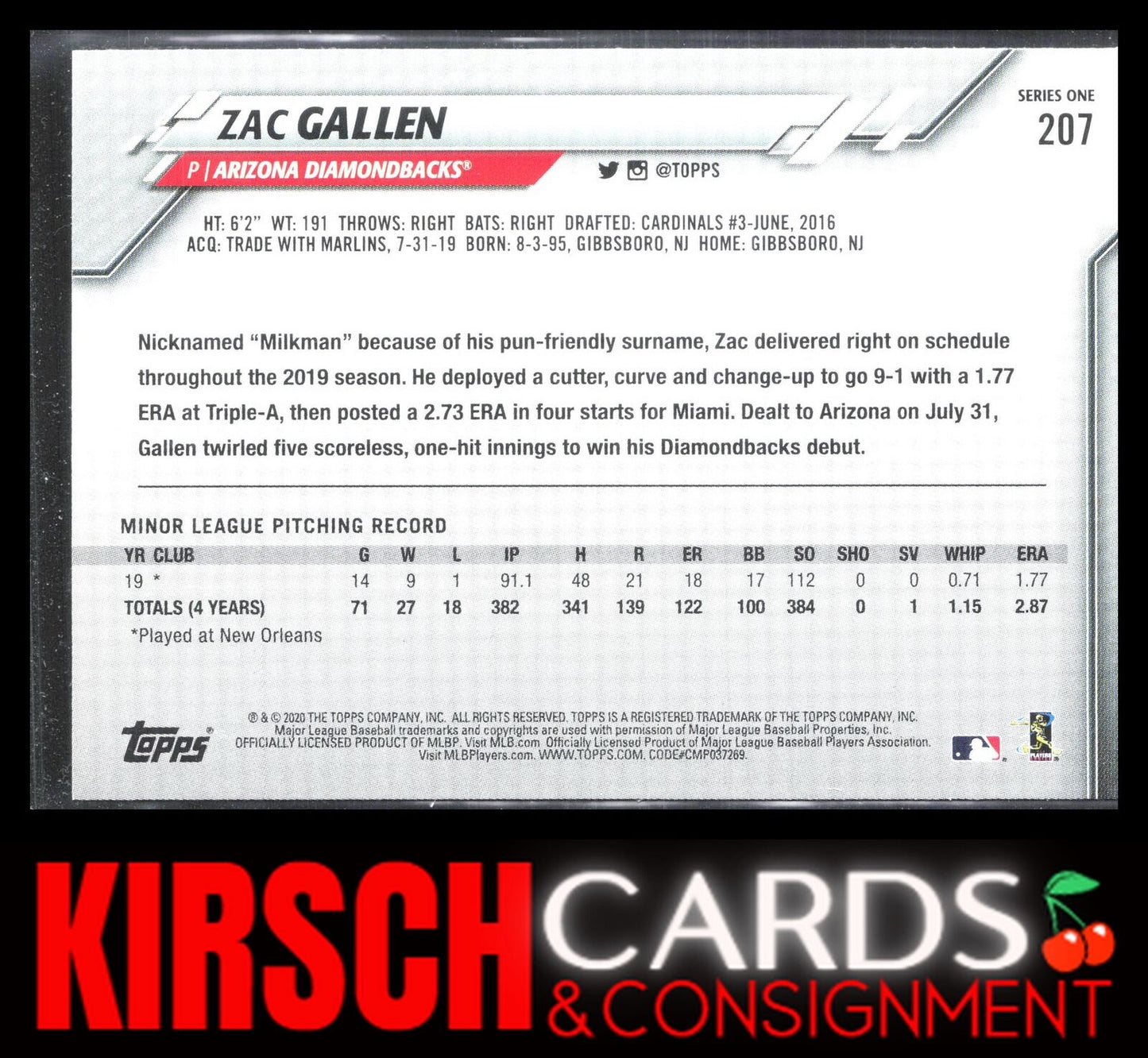 Zac Gallen 2020 Topps #207 Arizona Diamondbacks