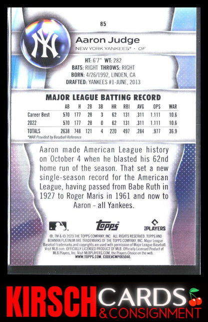 Aaron Judge 2023 Bowman Platinum #85 New York Yankees