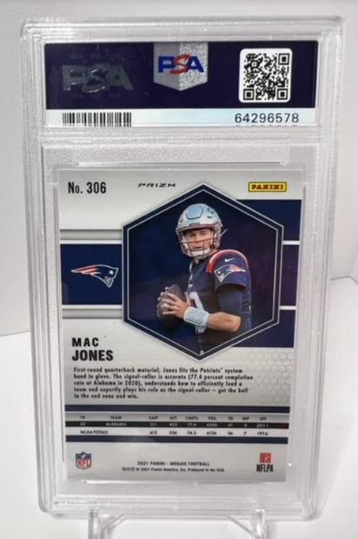 2021 Mosaic Mac Jones Reactive Orange Prizm Rookie RC #306 PSA 10 Patriots