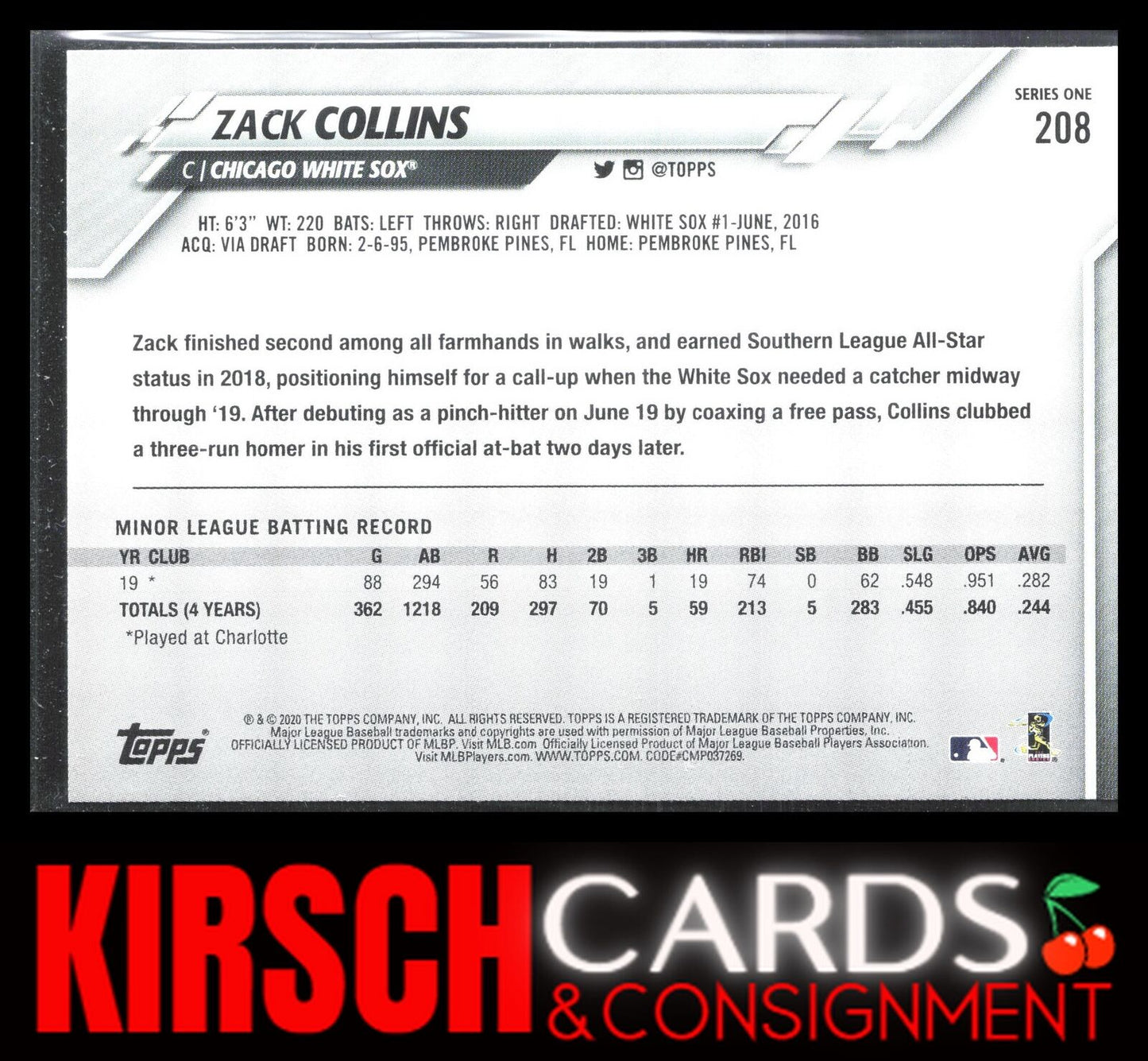 Zack Collins 2020 Topps #208 Chicago White Sox