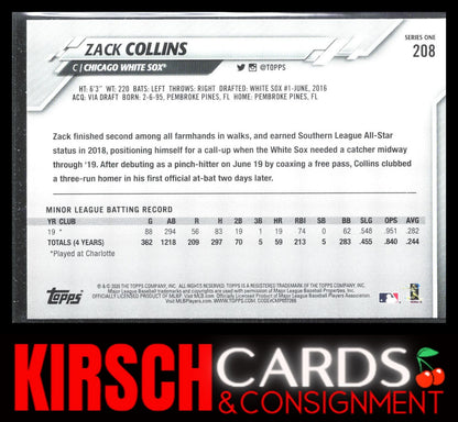 Zack Collins 2020 Topps #208 Chicago White Sox