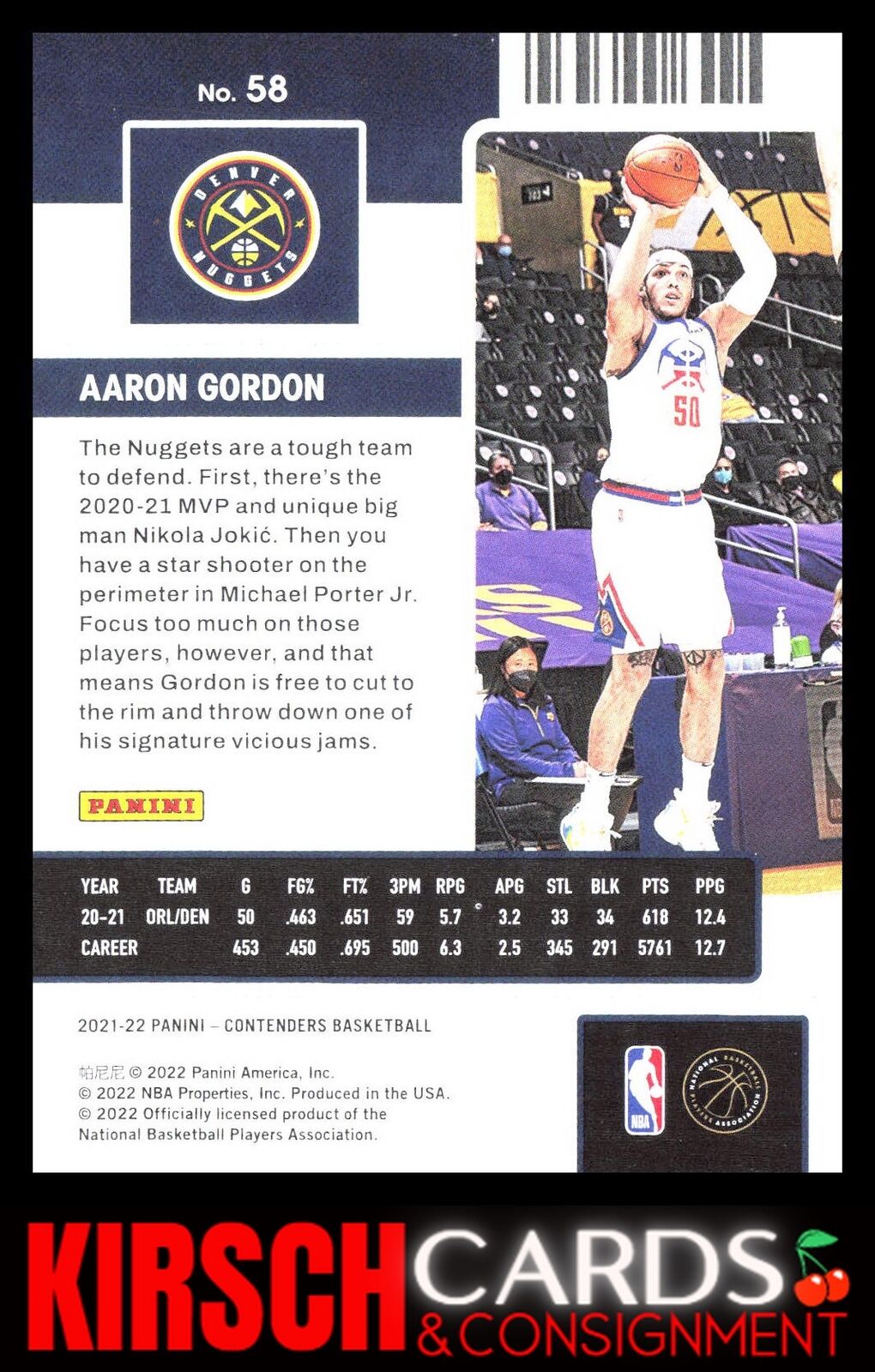 Aaron Gordon 2021-22 Panini Contenders #58 Denver Nuggets