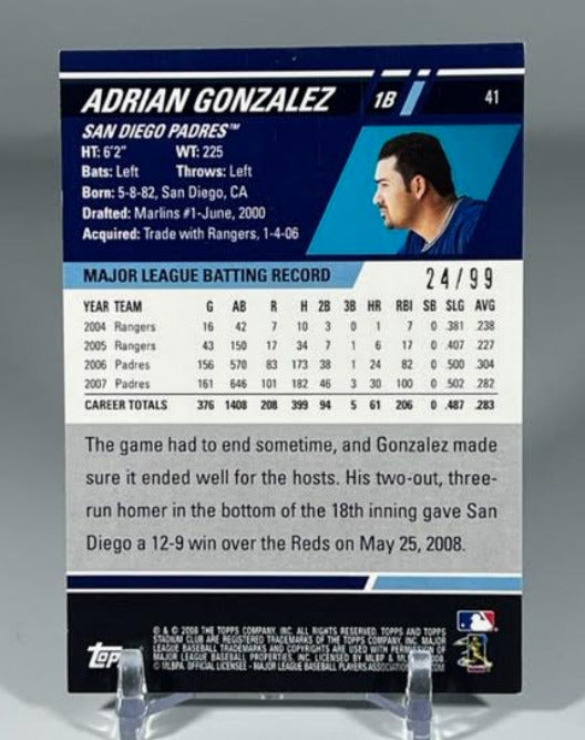 2008 Stadium Club Photographer's Proof Blue #41 Adrian Gonzalez 24/99